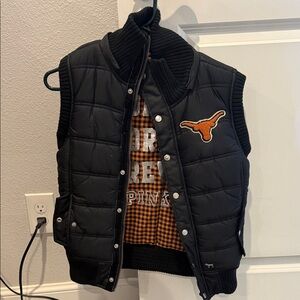 PINK Victoria's Secret Black Quilted Vest with Orange Logo